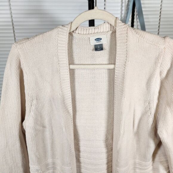 Old‎ Navy $45 Large Oversized Open Knit Cotton Blend Long Beige Ribbed Cardigan - Picture 2 of 11